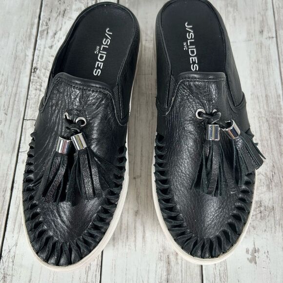 J/SLIDES NYC ANDIE BLACK LEATHER PLATFORM SLIP-ON SNEAKERS SIZE 6.5 NEW - Picture 5 of 7